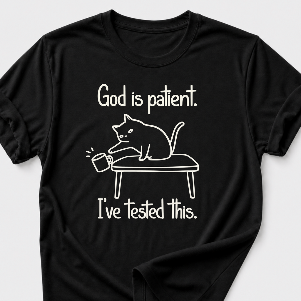 God is Patient. I've Tested This • Cat T-Shirt