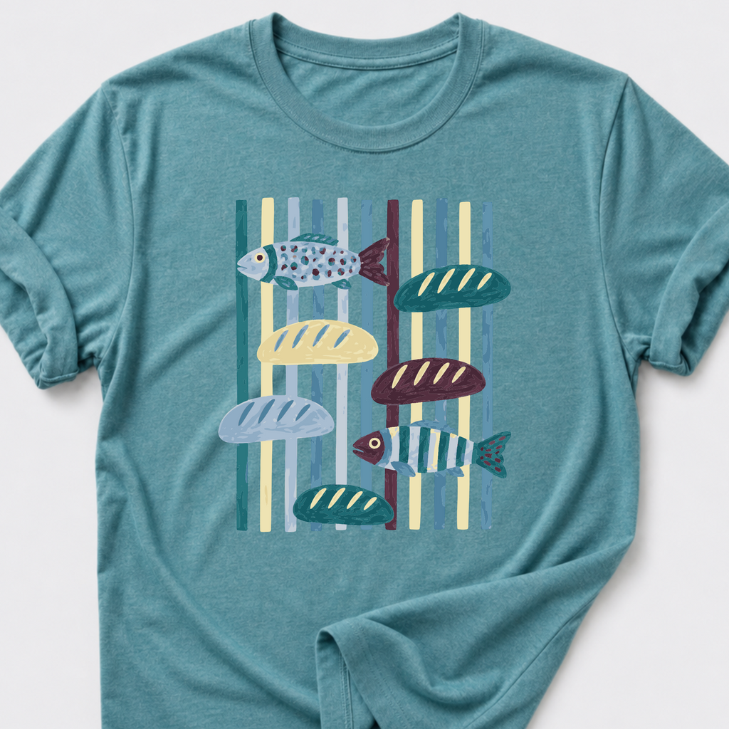 God Provides with Two Fish and Five Loaves T-Shirt