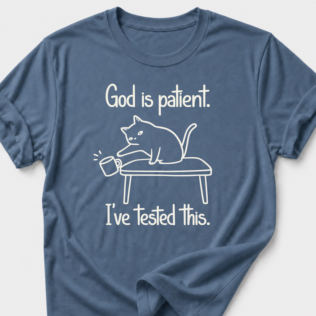 God is Patient. I've Tested This • Cat T-Shirt