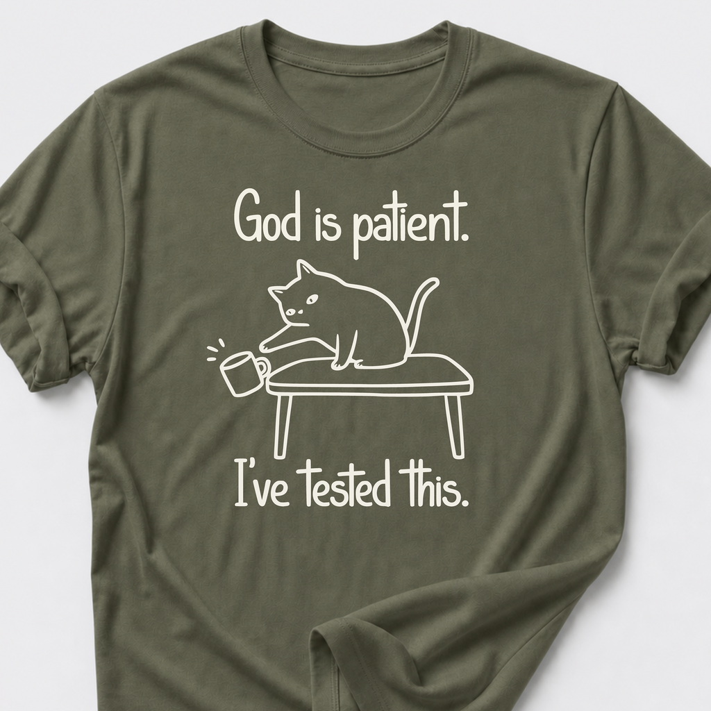 God is Patient. I've Tested This • Cat T-Shirt